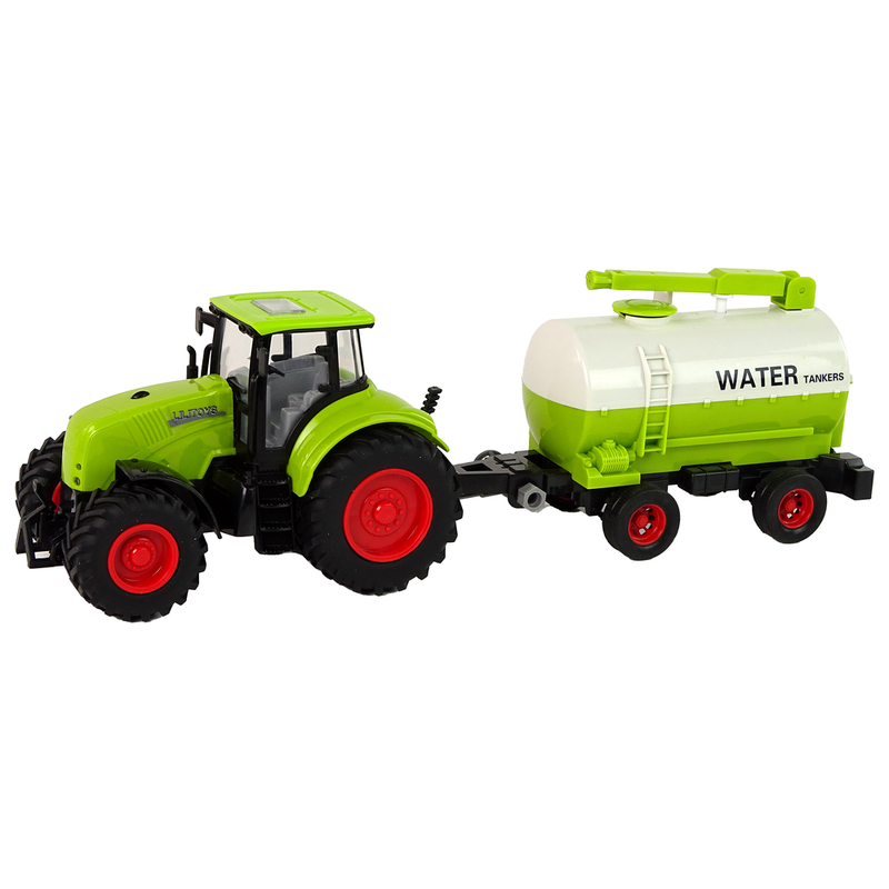 Traktors ar piekabi, balts/zaļš