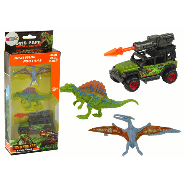 Dinozauru figūriņas un automašīnas komplekts, oranžs