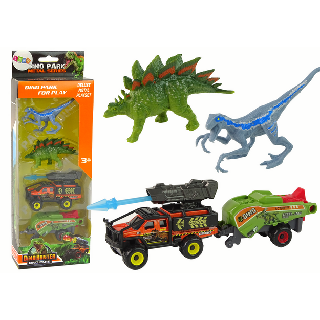 Dinozauru un auto ar piekabi komplekts, oranžs