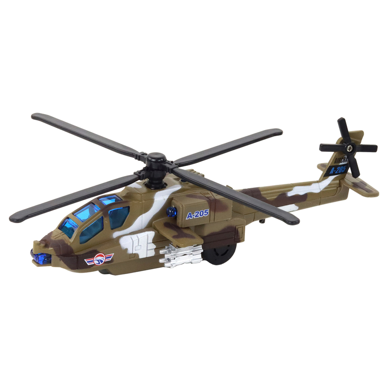 Militārais helikopters ar skaņas un gaismas efektiem