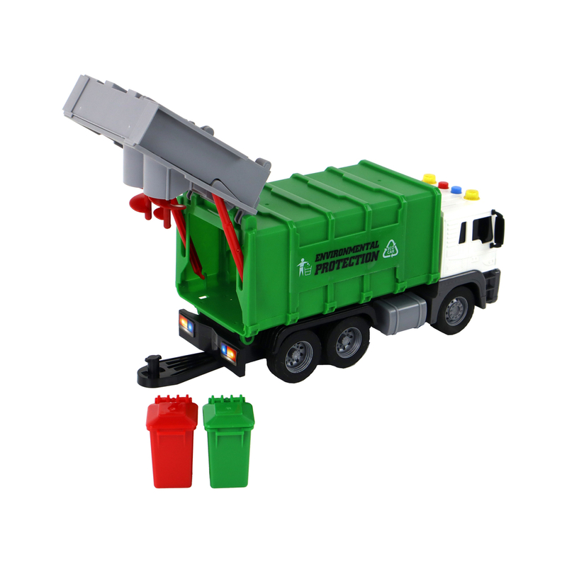 Atkritumu mašīna ar celtni, zaļa