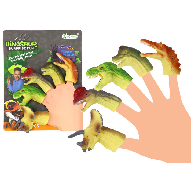 Gumijas dinozauri uz pirkstiem