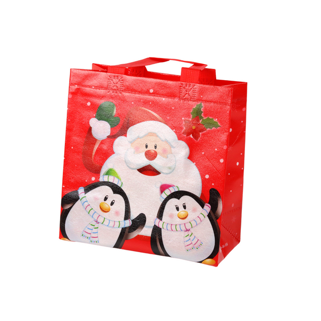 Dāvanu maisiņš ar Ziemassvētku vecīti un pingvīniem, sarkans