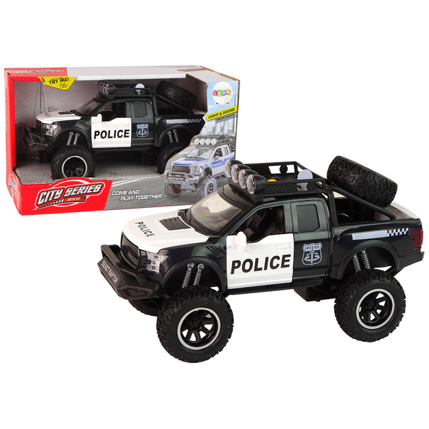 Policijas automašīna ar skaņas un gaismas efektiem, melna