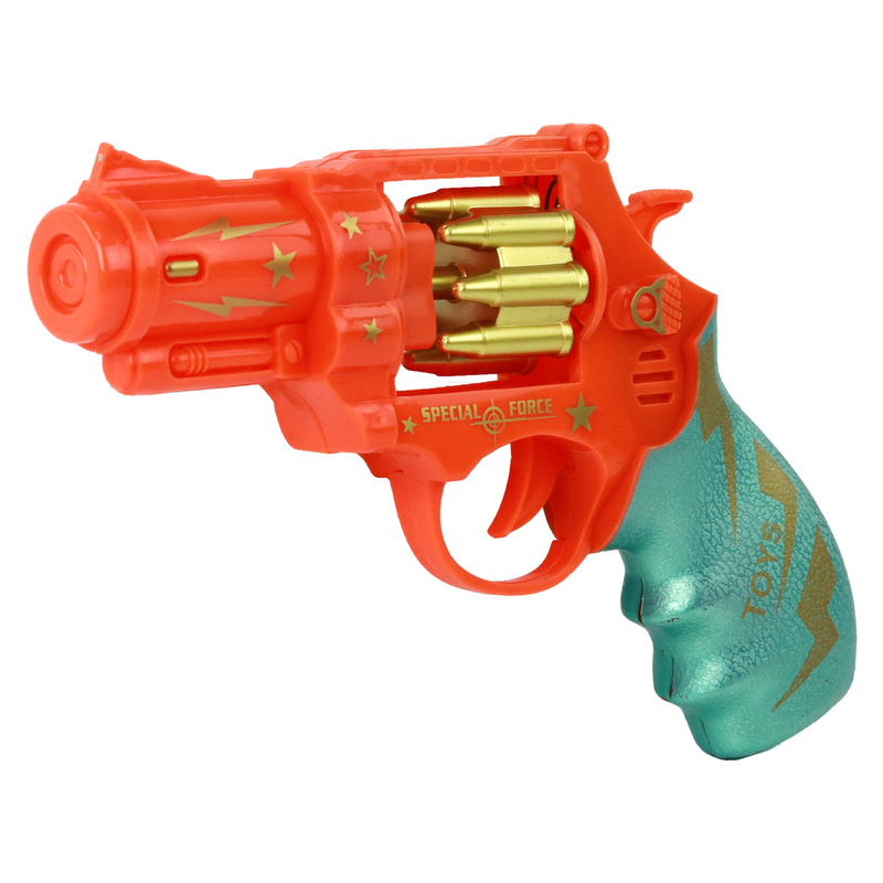 Rotaļlietu revolveris ar skaņas efektiem, oranžs