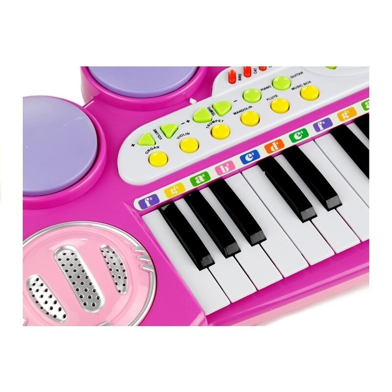 Bērnu klavieres ar mikrofonu un krēslu, rozā