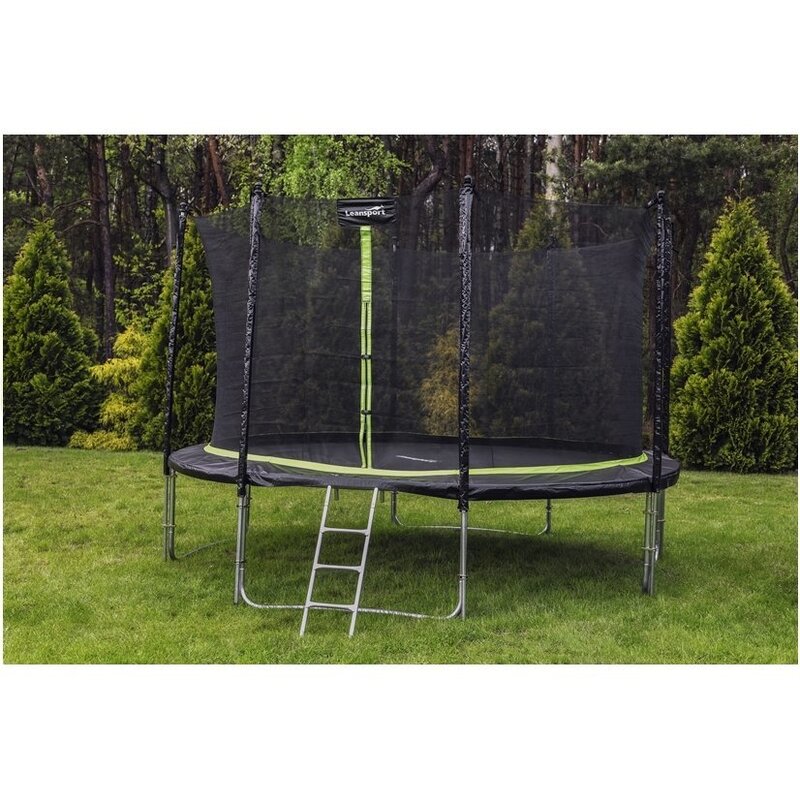 Batuts ar tīklu Lean Sport Pro, 487 cm, melns ar zaļu