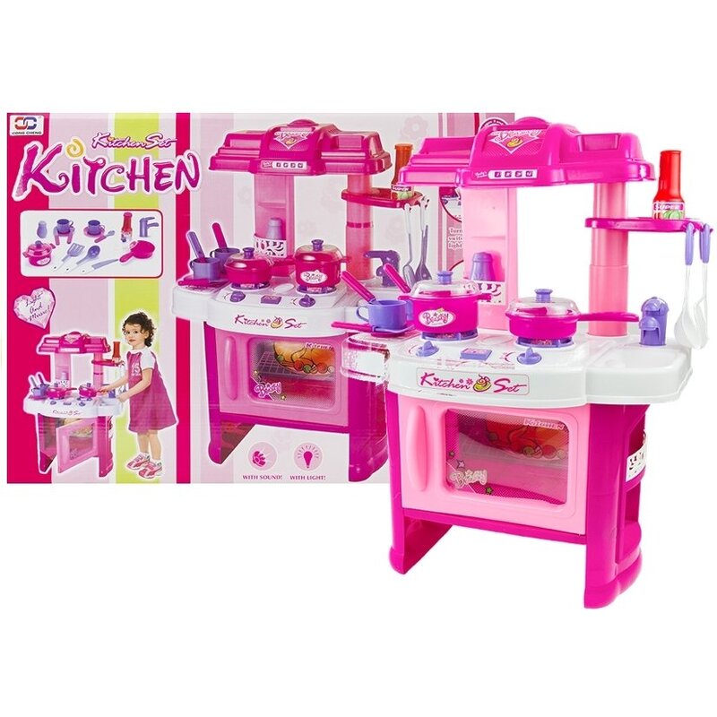 Bērnu virtuvīte ar cepeškrāsni un piederumiem, rozā