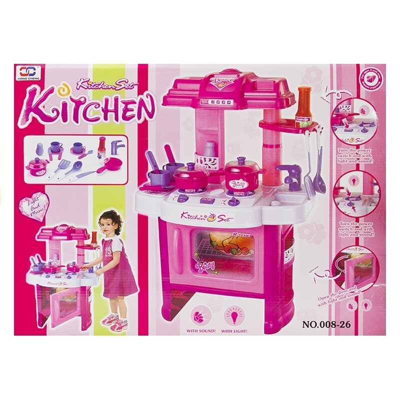 Bērnu virtuvīte ar cepeškrāsni un piederumiem, rozā