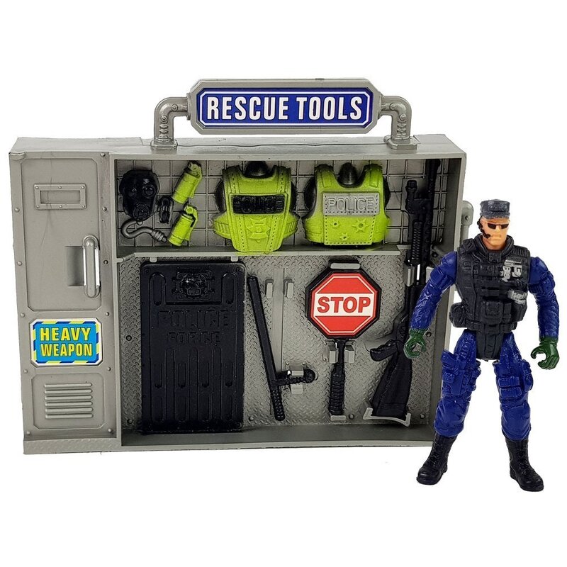Policijas transporta līdzekļu komplekts ar piederumiem, zils
