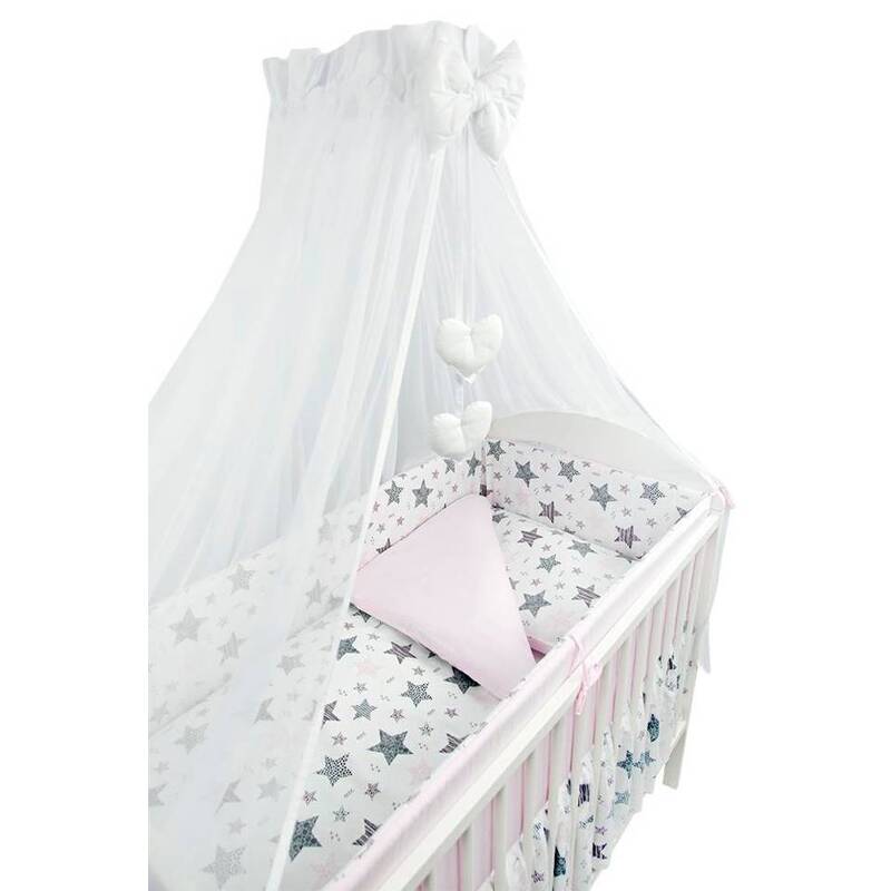Sešdaļīgs gultas veļas komplekts - zvaigznītes 120x90x360, rozā
