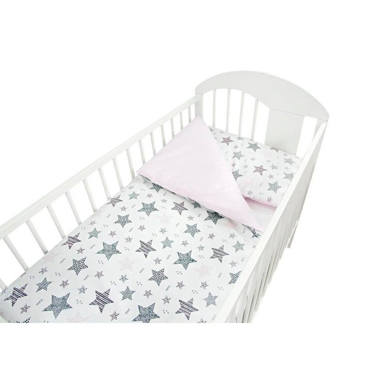 Sešdaļīgs gultas veļas komplekts - zvaigznītes 120x90x360, rozā