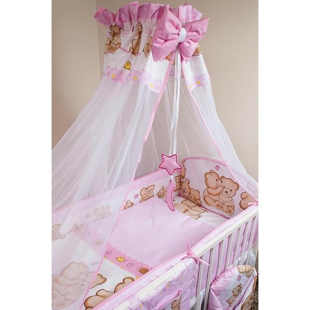 Sešdaļīgas gultas veļas komplekts - lāči 120x90x360, rozā